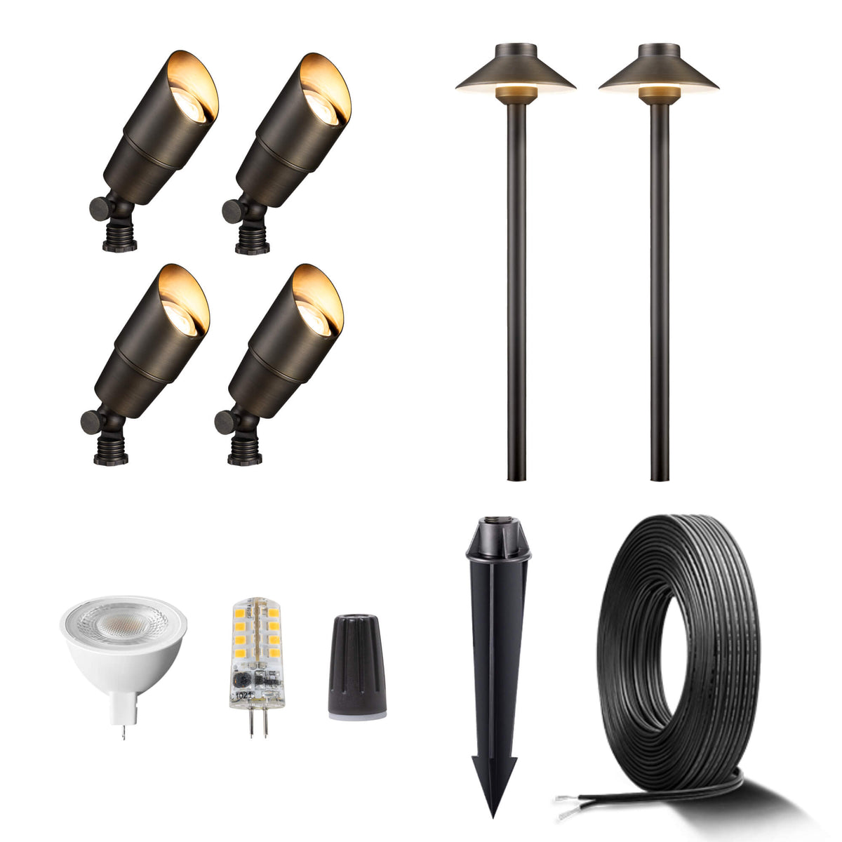 Outdoor Brass Landscape Lighting Kit Black Spotlights Path Lights