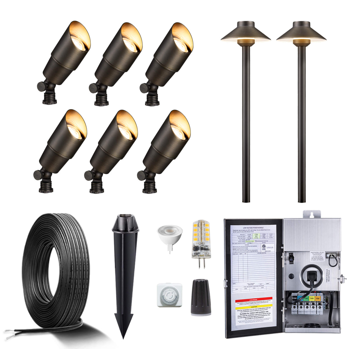 Outdoor Brass Landscape Lighting Kit Black Spotlights Path Lights