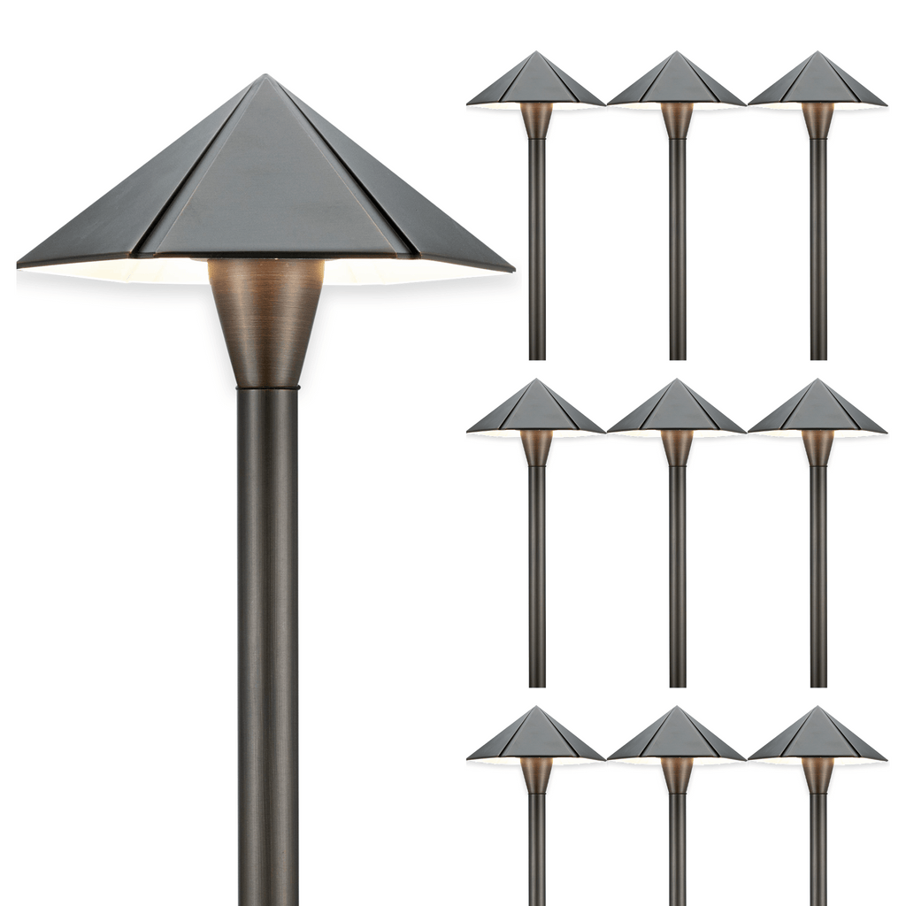 led umbrella brass pathway lights 10 pack