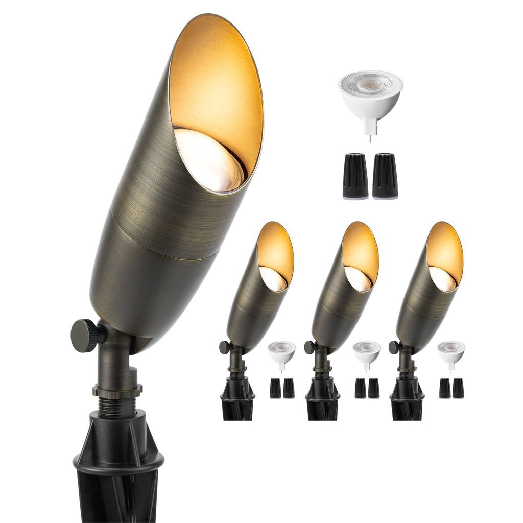 led brass long shroud spotlight with replaceable bulb