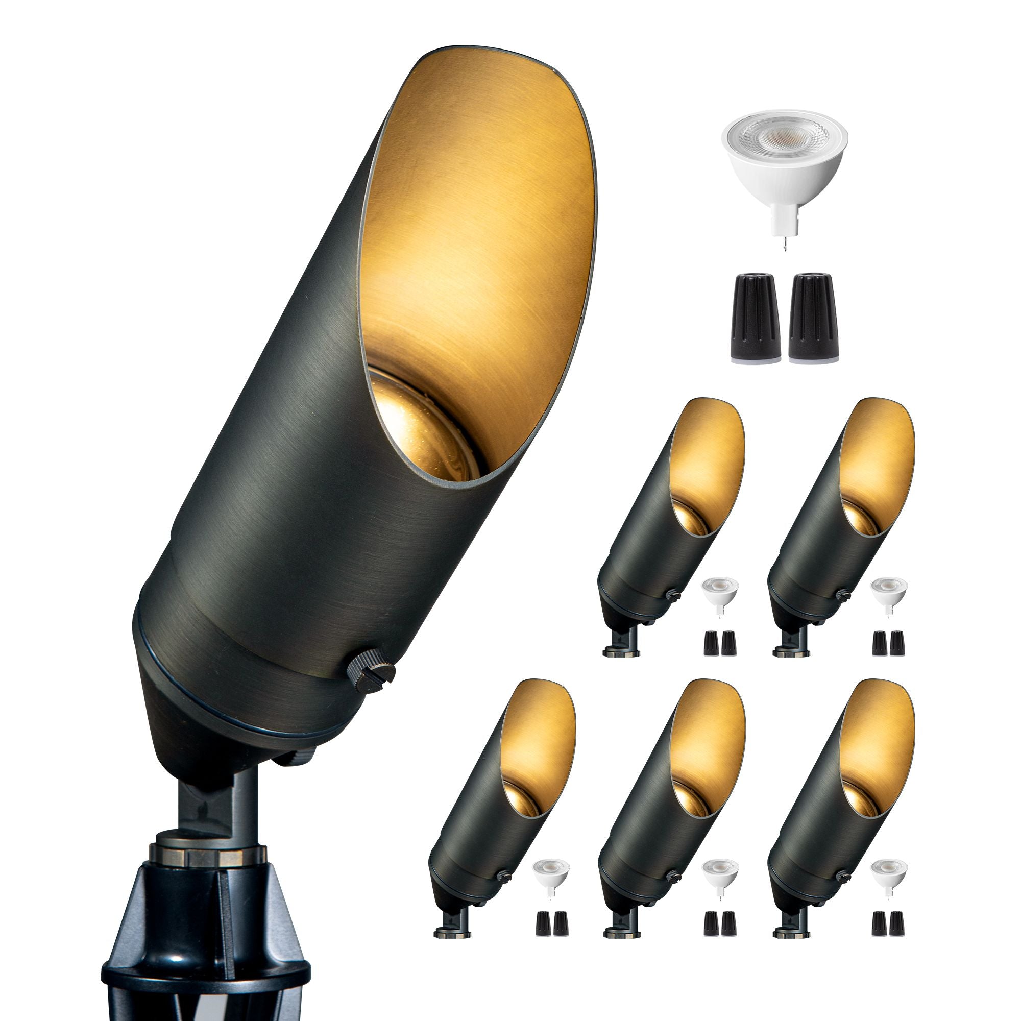Coloer Die-Cast Brass Landscape Spotlights, 12 Pack Landscape Light Fixture with MR16 LED Bulb Kit Ground Stake Included,12V AC/DC Low Voltage Outdoor