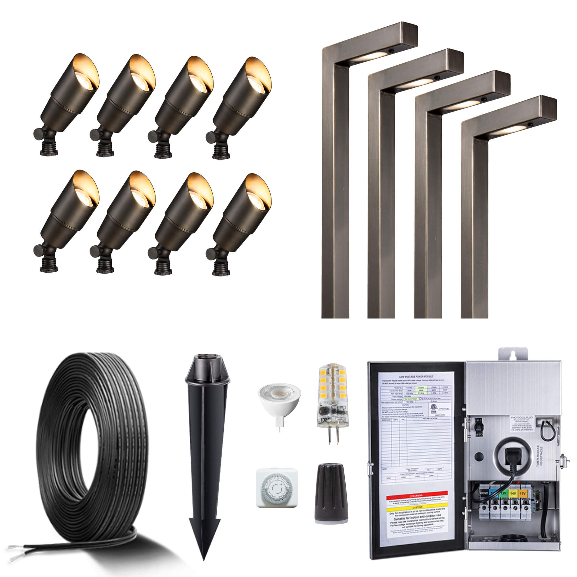 Outdoor Brass Landscape Lighting Kit Black Spotlights Path Lights ...