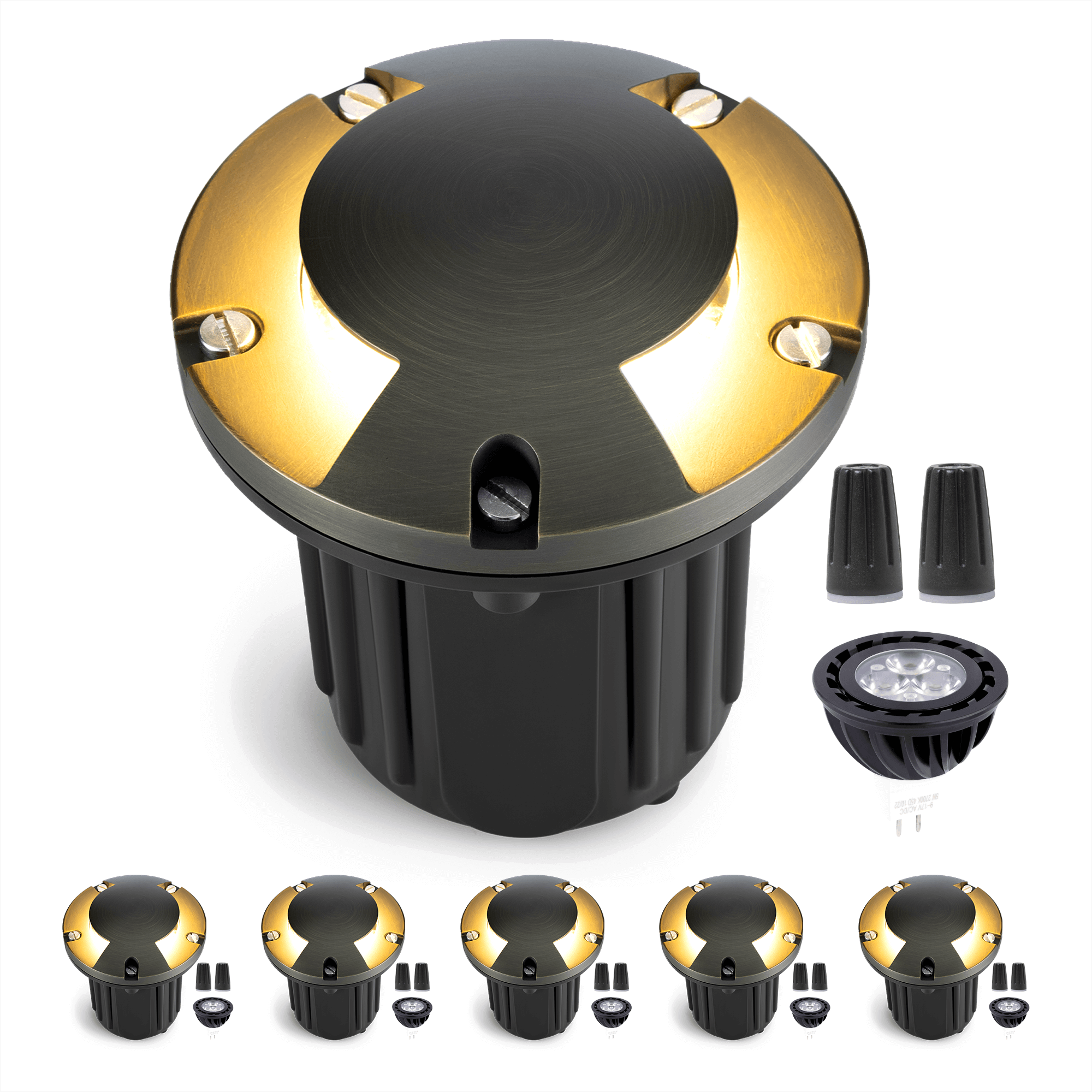 Gardenreet Landscape Well Lights Brass, LED Low Voltage Outdoor In Ground  Lights, 12V Waterproof Garden Lights Wired Beacon Top for Outside Driveway
