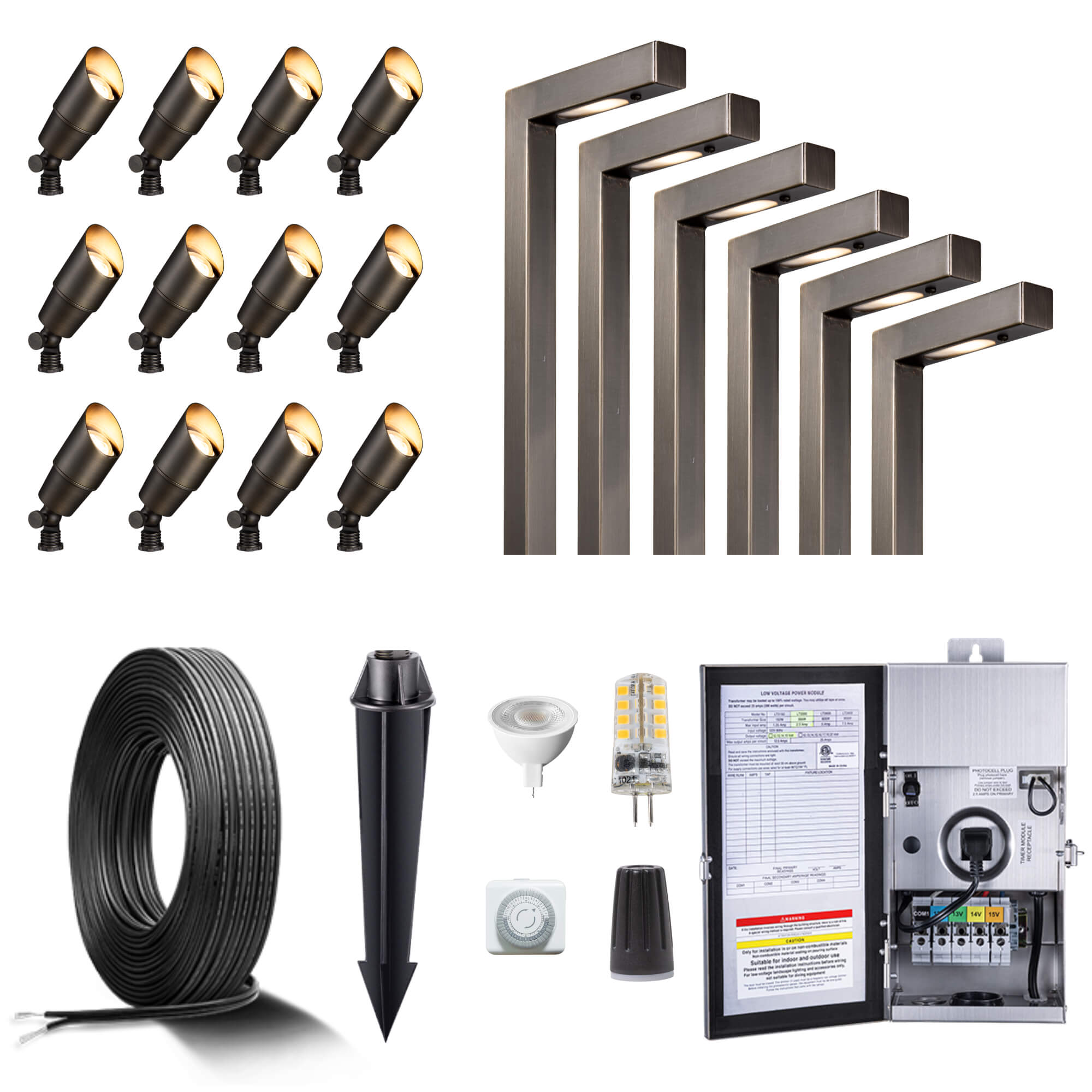 Outdoor Brass Landscape Lighting Kit Black Spotlights Path Lights ...