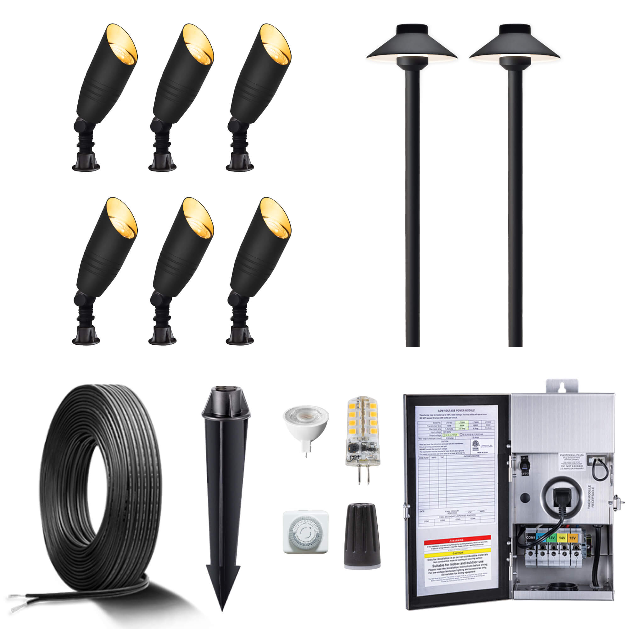Outdoor Brass LED Landscape Lighting Kit Spotlights Path Lights ...