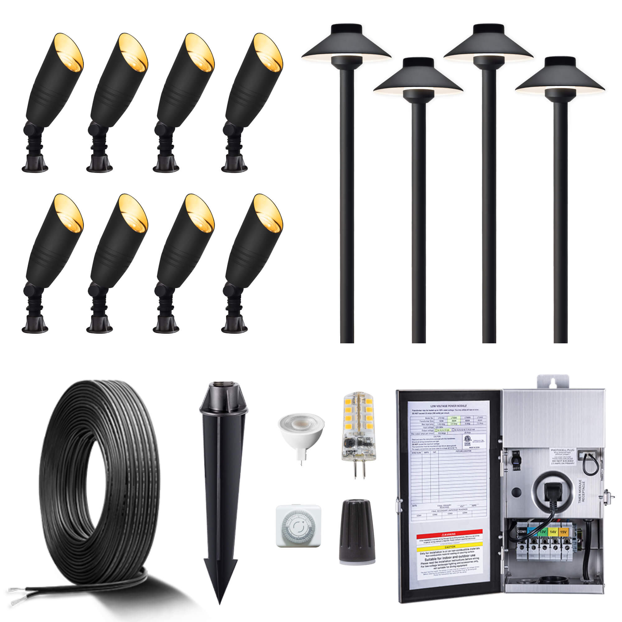 Outdoor Brass LED Landscape Lighting Kit Spotlights Path Lights ...
