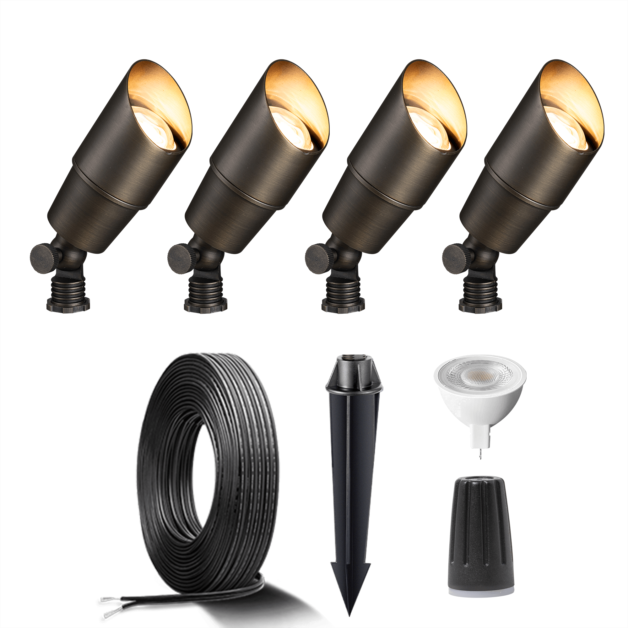 Coloer Die-Cast Brass Landscape Spotlights, 12 Pack Landscape Light Fixture with MR16 LED Bulb Kit Ground Stake Included,12V AC/DC Low Voltage Outdoor
