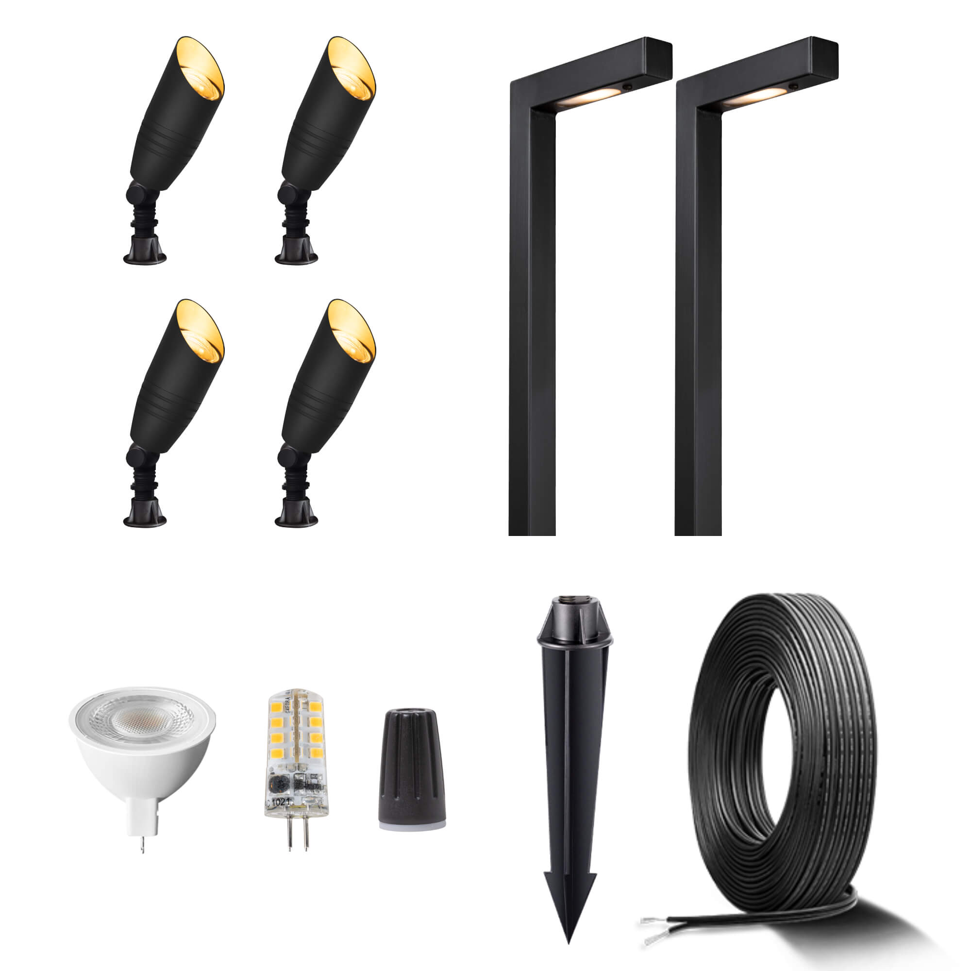 Outdoor Brass Landscape Lighting Kit Black Spotlights Path Lights ...