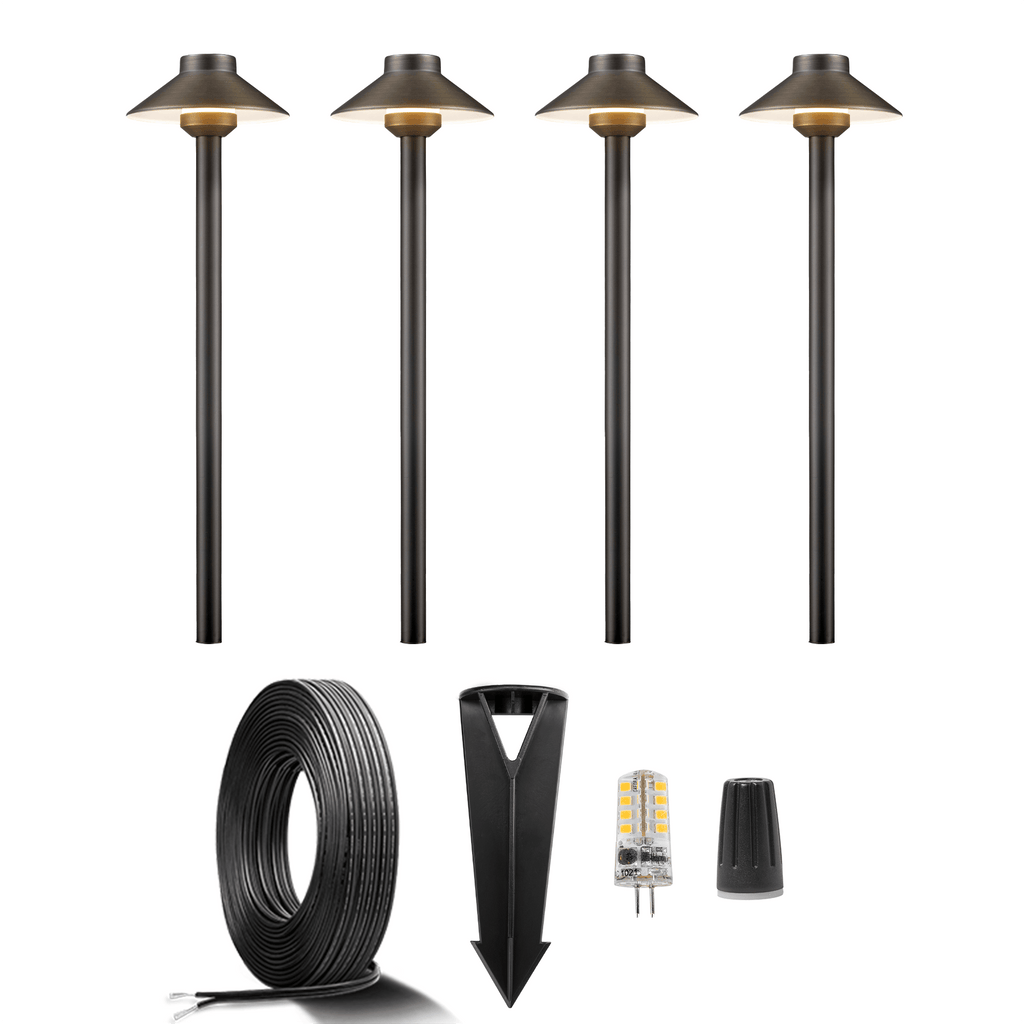 brass landscape lighting hat path lights kit 4 pack