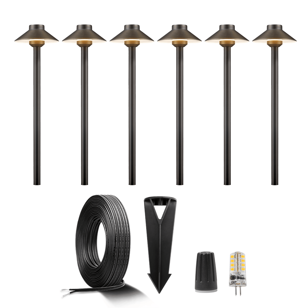 brass landscape lighting hat path lights kit 6 pack